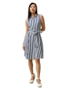 Lilysilk Silk Striped Sleeveless Dress In Blue-white-pinstripes