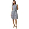 Lilysilk Silk Striped Sleeveless Dress In Blue-white-pinstripes