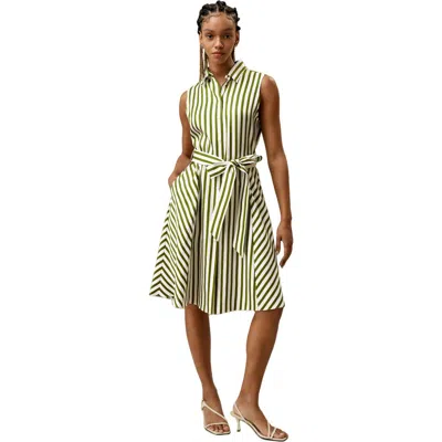 Lilysilk Silk Striped Sleeveless Dress In Green-white Pinstripe