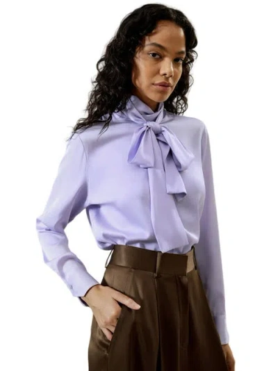 Lilysilk Silk Turtleneck Ribbon Blouse In Lilac