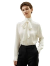 Lilysilk Silk Turtleneck Ribbon Blouse In Natural White
