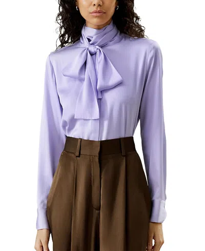 Lilysilk Silk Turtleneck Ribbon Blouse In Purple