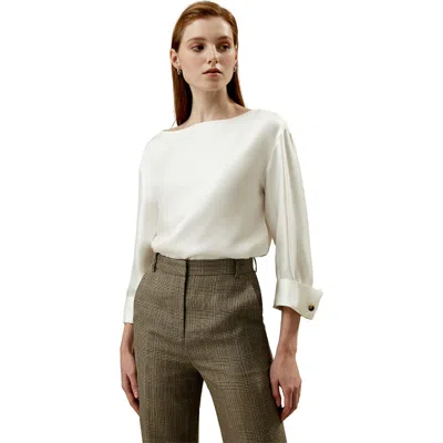 Lilysilk Silk Twill Blouse With Boat Neckline In Natural White