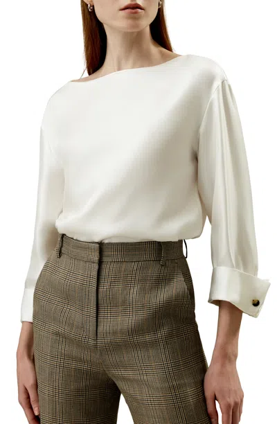 Lilysilk Silk Twill Blouse With Boat Neckline In White