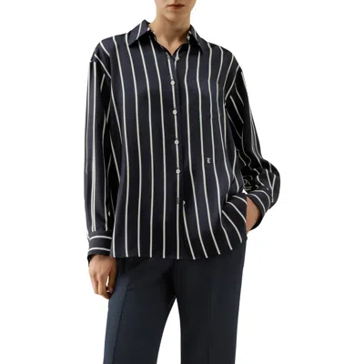 Lilysilk Silk Twill Striped Button-down Shirt In Blue