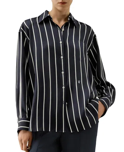 Lilysilk Silk Twill Striped Button-down Shirt In Blue