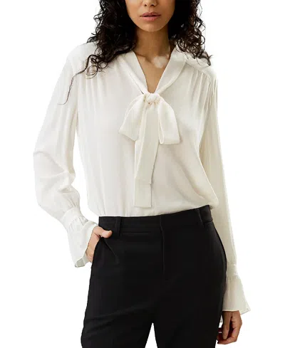 Lilysilk Silk V-neck Ribbon Blouse In Natural White