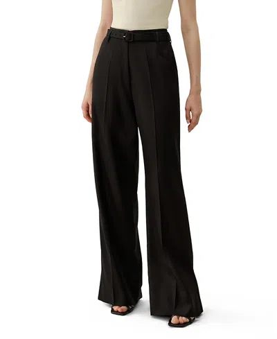 Lilysilk Silk Wool High-waisted Wide-leg Pant In Black