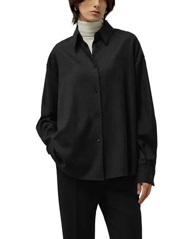 Lilysilk Silk-wool Oversized Warm Shirt In Black