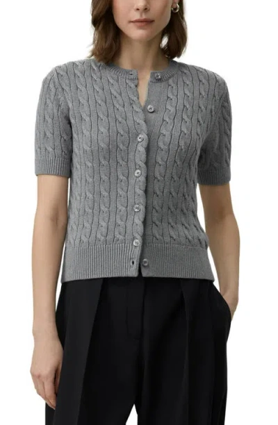 Lilysilk Silk-cotton Cable-knit Cardigan In Gray