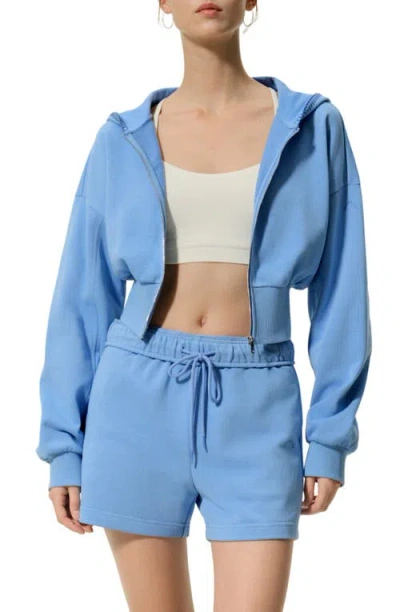 Lilysilk Silkerry Cropped Fit Seamflow Drift Full-zip Front Closure Sweatshirt In Blue