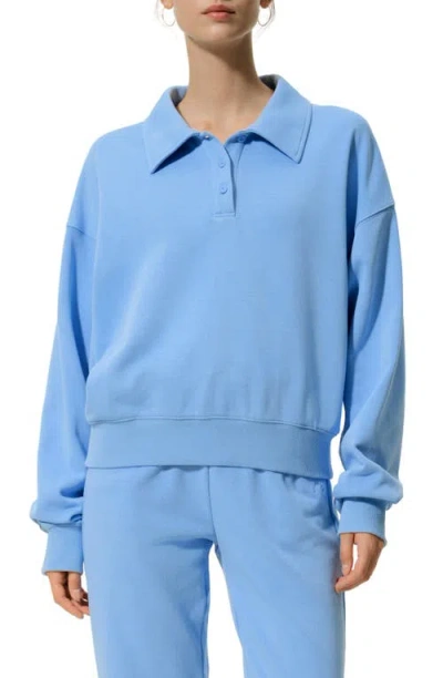 Lilysilk Silkerry Oversized Heirloom '89 Polo Collar Sweatshirt In Blue
