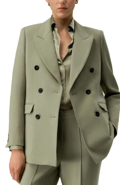 Lilysilk Silk-wool Blend Double Breasted Lapel Blazer In Green