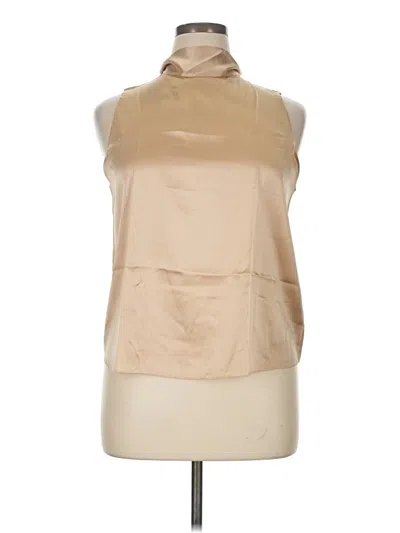 Pre-owned Lilysilk Sleeveless Silk Top Tan High Neck Tops In Brown