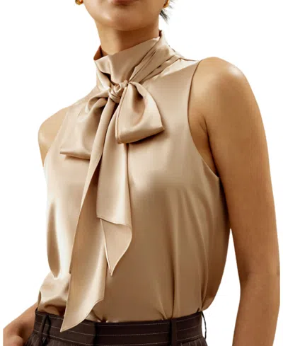 Lilysilk Sleeveless Tie-neck Silk Blouse In Light Camel