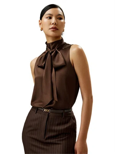 Lilysilk Sleeveless Tie-neck Silk Blouse In Chocolate