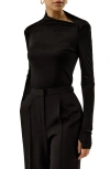 Lilysilk Slim Fitted Silk Jersey Long Sleeve Top In Black