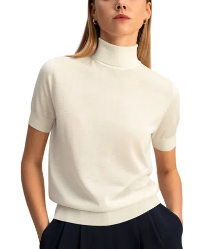 Lilysilk High Neck Short Sleeves Silk Knitted Sweater In White