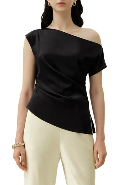 Lilysilk Stretch Silk Charmeuse Asymmetric Top In Black