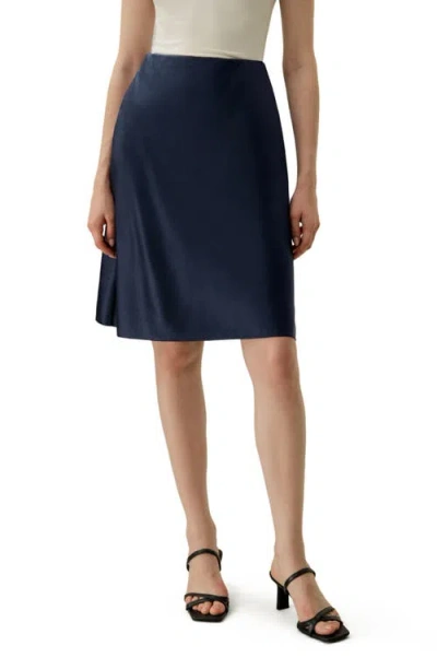 Lilysilk Stretchy Charmeuse Silk Minimalist Skirt In Blue