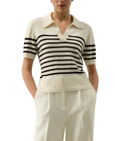 Lilysilk Striped Cashmere Polo Sweater In Multi
