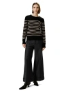 Lilysilk Striped Round Collar Cashmere Sweater In Black