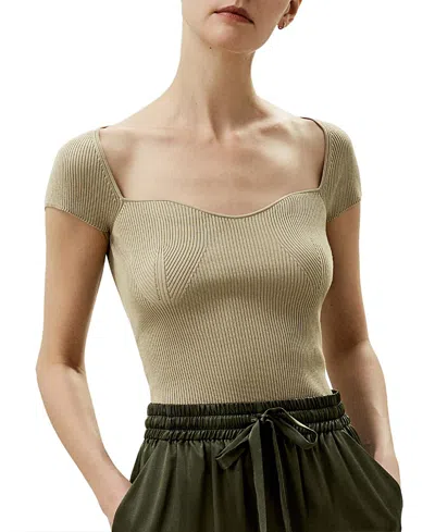 Lilysilk Sweetheart Neck Ribbed Silk Knit Top In Light Apricot