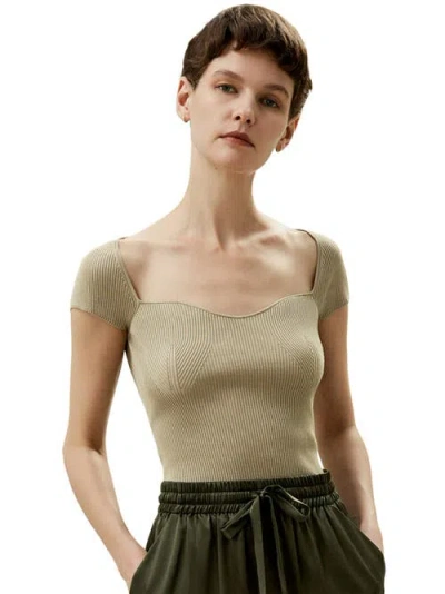 Lilysilk Sweetheart Neck Ribbed Silk Knit Top In Light Apricot