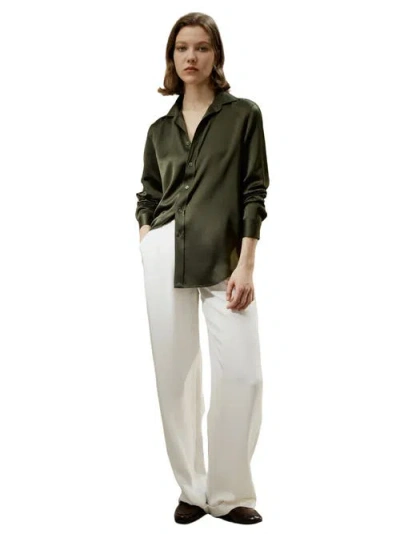 Lilysilk Tailored Button Down Silk Shirt In Dark Olive