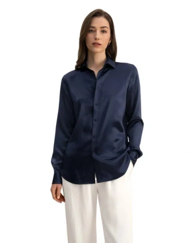 Lilysilk Tailored Button Down Silk Shirt In Navy Blue