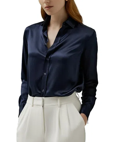 Lilysilk Tailored Button Down Silk Shirt In Navy Blue