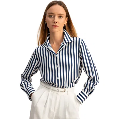 Lilysilk Women The Scarlet Shirt In Blue-white Pinstripes