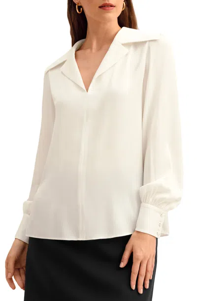 Lilysilk The Cervina V Neck Silk Blouse In White