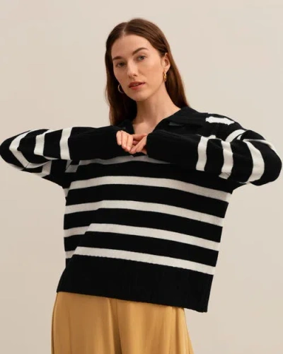 Lilysilk The Gilly Stripe Sweater In Black