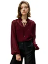 Lilysilk Tie Front Drawstring Georgette Blouse For Women In Brown