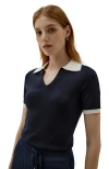 Lilysilk Timeless Mei Silk Knit Polo For Women In Navy Blue
