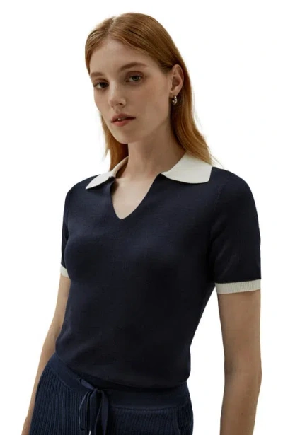 Lilysilk Timeless Mei Silk Knit Polo For Women In Blue
