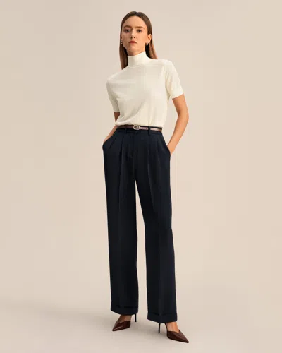 Lilysilk Timeless Pleated Wide-leg Dense Silk Trousers In Blue