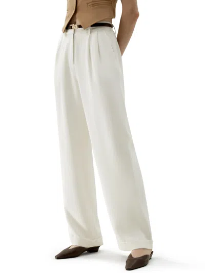 Lilysilk Timeless Pleated Wide-leg Dense Silk Trousers In White