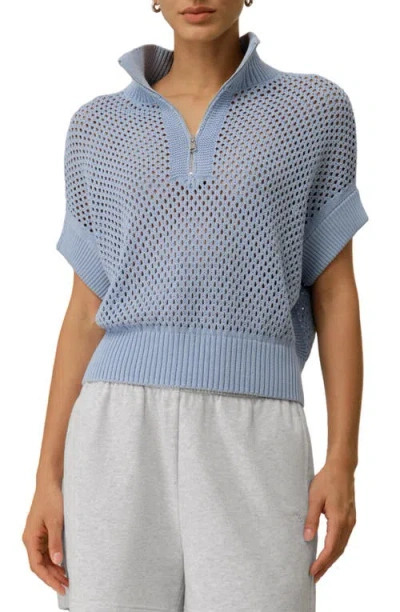 Lilysilk Toscana Pointelle Knit Half-zip Sweater In Blue