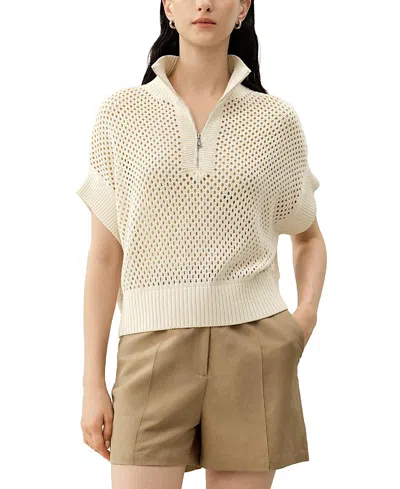 Lilysilk Toscana Pointelle Knit Half-zip Sweater In Neutral
