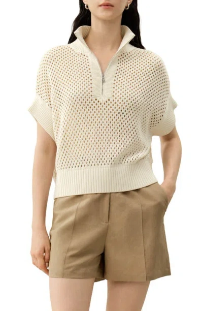 Lilysilk Toscana Pointelle Knit Half-zip Sweater In Neutral
