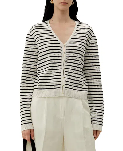Lilysilk Toscana Striped Pointelle Cardigan In White