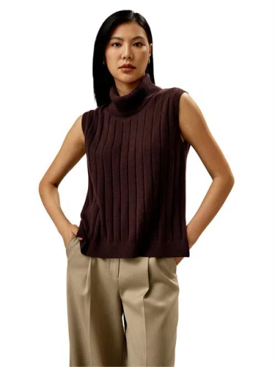 Lilysilk Turtleneck Sleeveless Cashmere Vest In Fruitwood