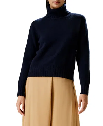Lilysilk Turtleneck Sweater With Rib Hemline In Blue