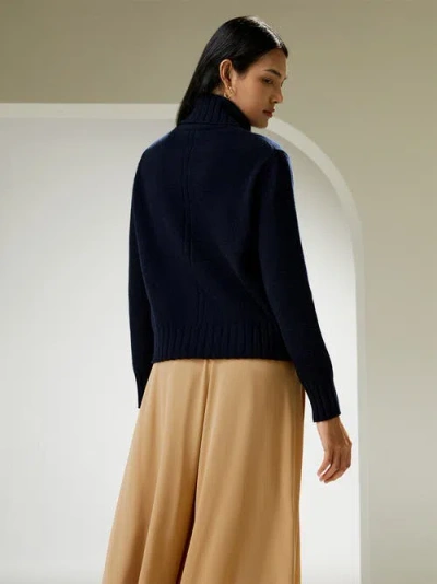 Lilysilk Turtleneck Sweater With Rib Hemline In Navy