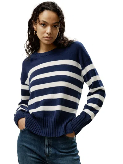 Lilysilk Ultra-fine Cashmere Breton Striped Sweater For Women In Blue