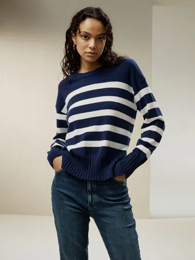 Lilysilk Ultra-fine Cashmere Breton Striped Sweater In Blue