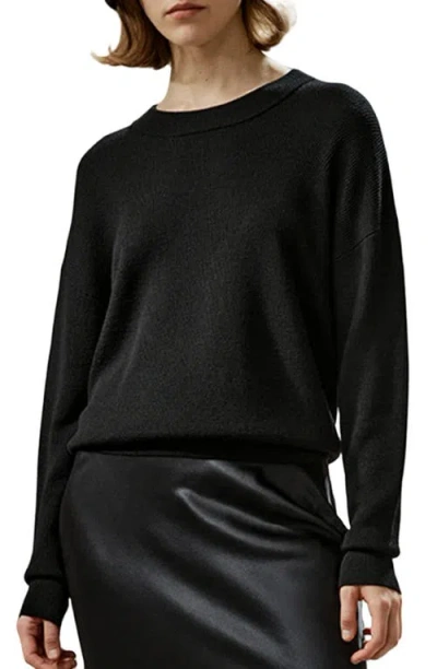 Lilysilk Ultra-fine Merino Wool Crewneck Sweater In Black
