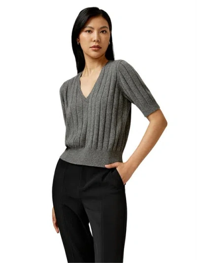 Lilysilk V-neck Cashmere T-shirt In Medium Gray